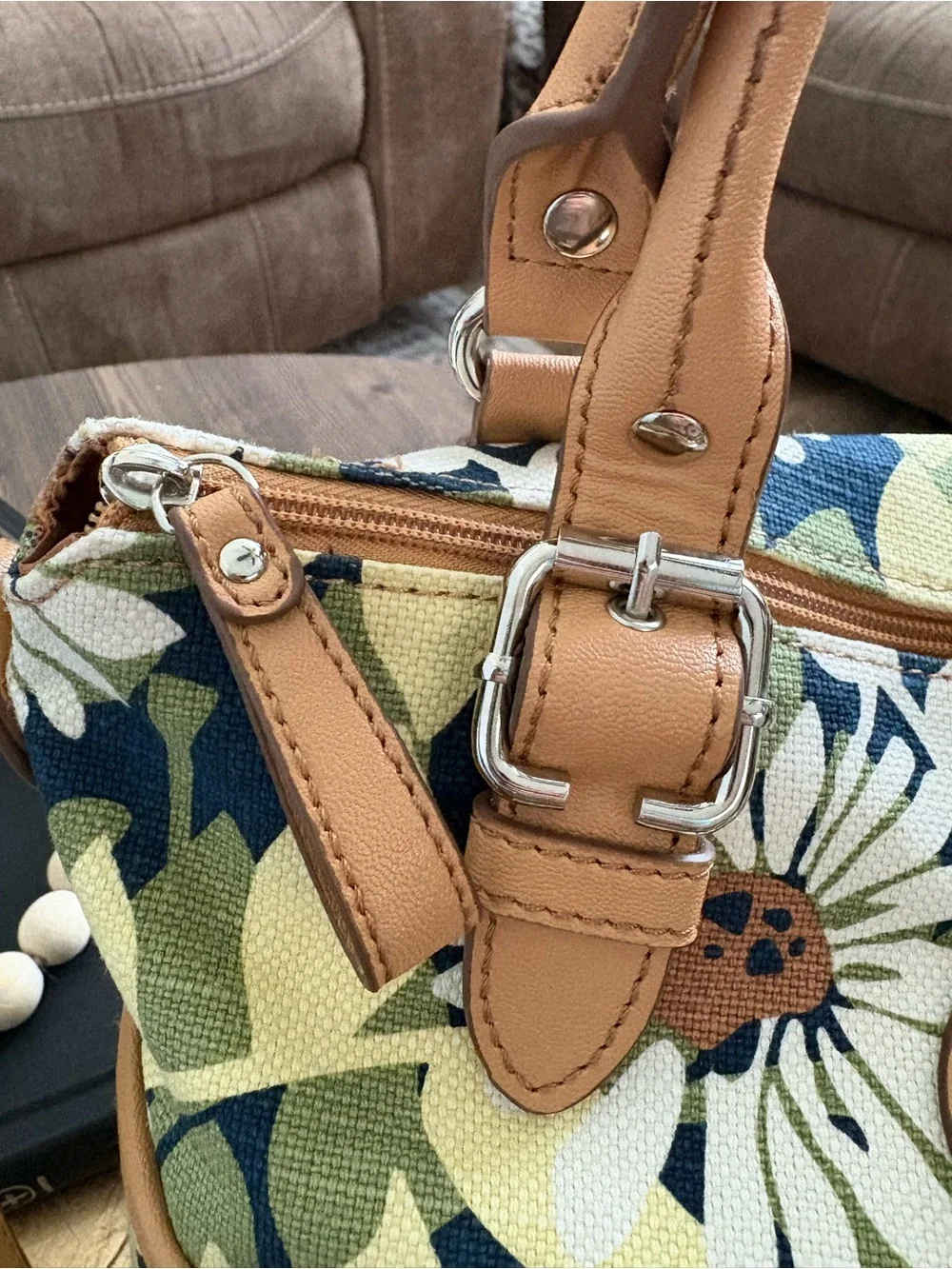 Floral Canvas Satchel with Tan Trim by Relic by Fossil